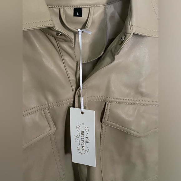 Bellivera Women’s Faux Leather Oversized Shacket, L - Picture 4 of 6